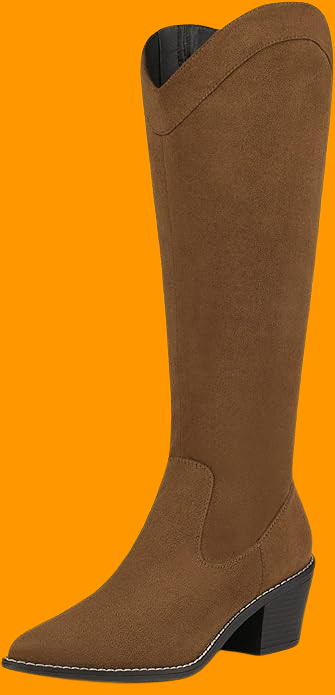 Womens Cowboy Boots, Western Cowgirl Pull On Zipper Chunky Heel Pointed Toe Knee High Boots