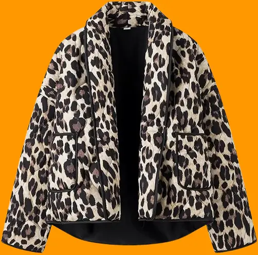 Womens Lightweight Quilted Puffer Jacket Leopard Print Oversized Long Sleeve Packable Short Down Coat