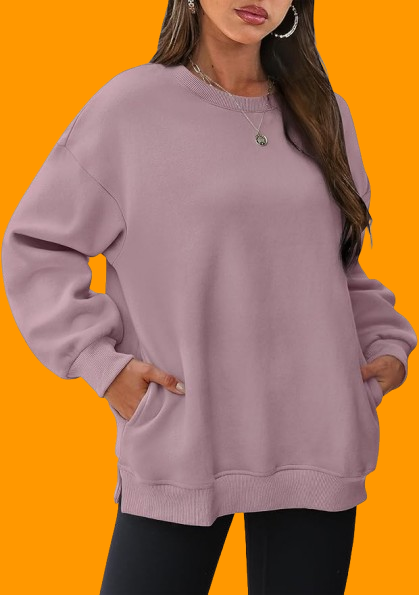 Women’s Oversized Crewneck Sweatshirt – Fleece Pullover with Pocket