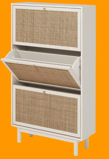 Shoe Cabinet, Natural Rattan Farmhouse Shoe Organizer