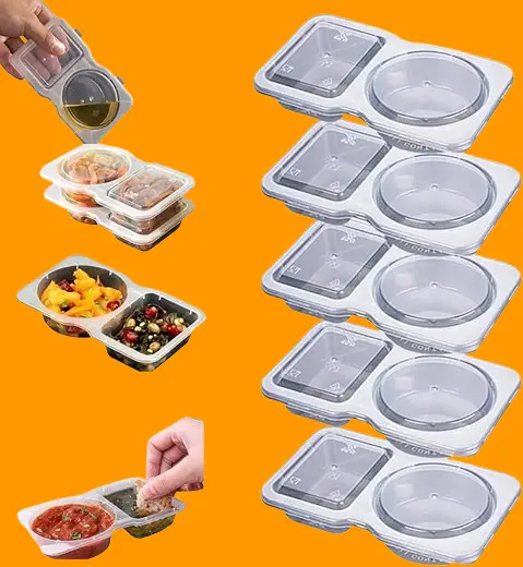 5PCS Double Compartment Condiment Container