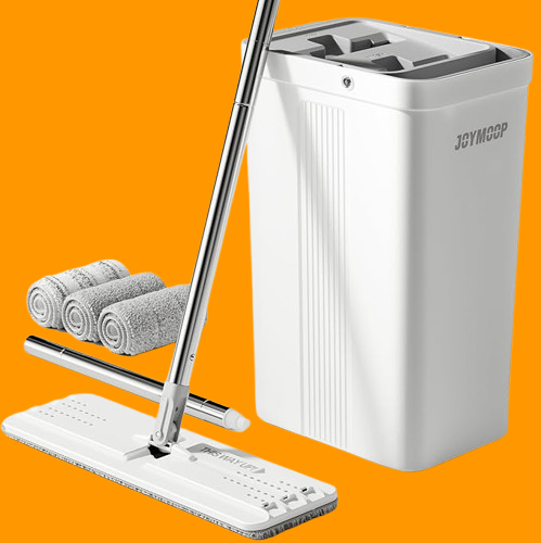 Mop and Bucket with Wringer Set, White Flat Squeeze Bucket Set for Floor Cleaning