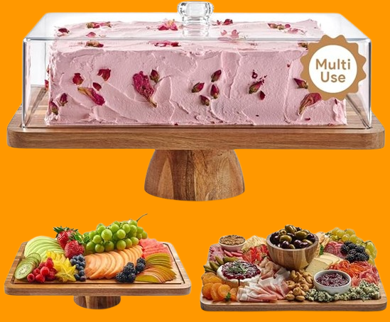 Wood Cake Stand with Lid – Rectangular Cake Holder