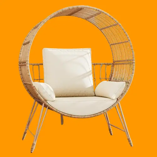 Egg Chair Outdoor, Oversized Wicker Patio Chairs with 350LBS Capacity, Rattan Porch Chair