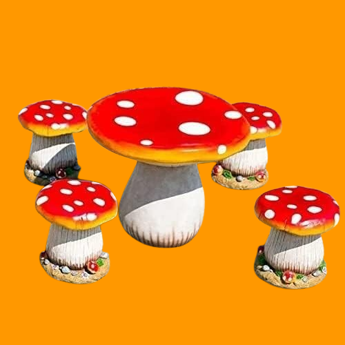 Resin Mushroom Table and Stool Set