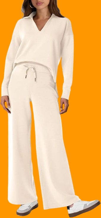 Women’s 2 Piece Sets Outfits Casual Long Sleeve Sweatsuits Polo Top and Wide Leg Pants Matching Sets