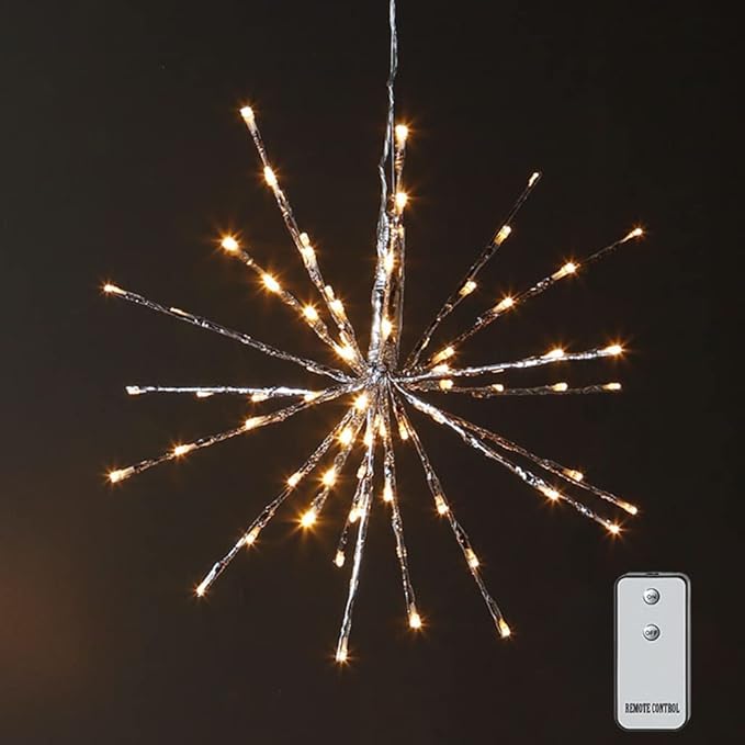 Raz Imports 18 Inch Silver Starburst with 80 Warm White Lights and Remote