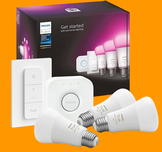 Philips Hue MAIN-54158 White Ambiance LED Starter Kit-3 Multicolor A19 Bulbs