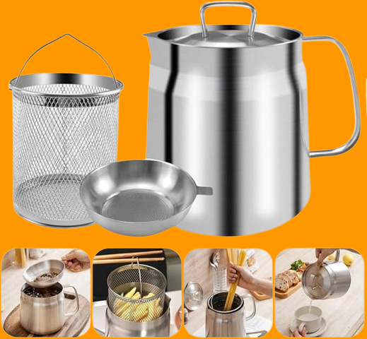 2-in-1 304 Stainless Steel Multifunctional Oil Strainer Pot