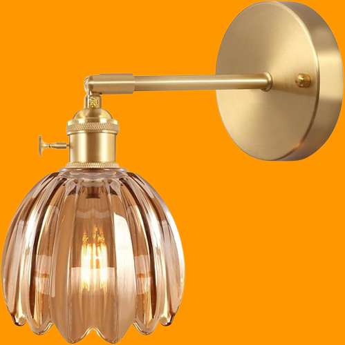 Vintage Wall Sconces with Amber Tulip Glass Lampshade