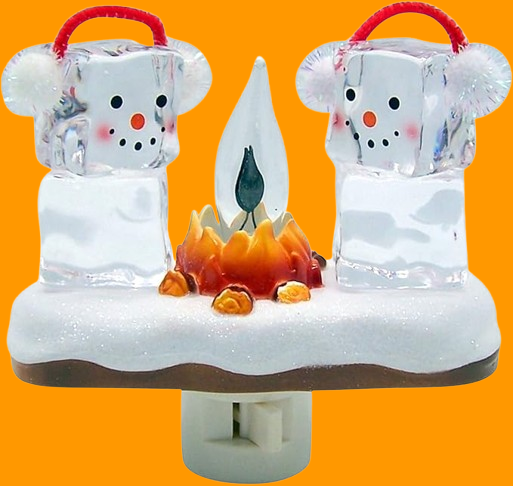 Christmas snowmen fire flickering night light!