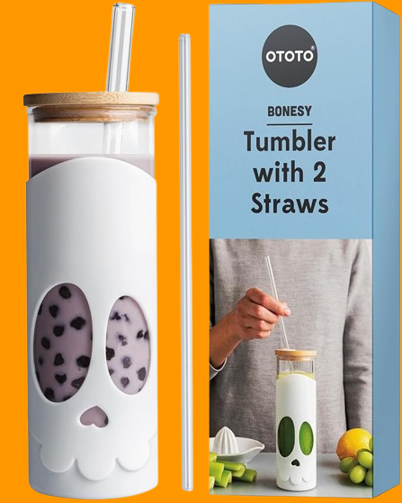 OTOTO NEW Bonesy Glass Tumbler with Straw and Lid