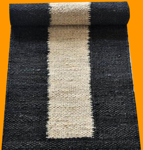 Rangneel Fabrics® Indian Hand Woven Black Hemp Runner Rug/Patio Rug/Entryway Rug