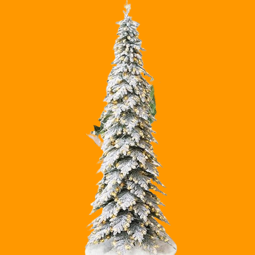 11ft Pre-Lit Flocked Pencil Spruce Artificial Christmas Tree