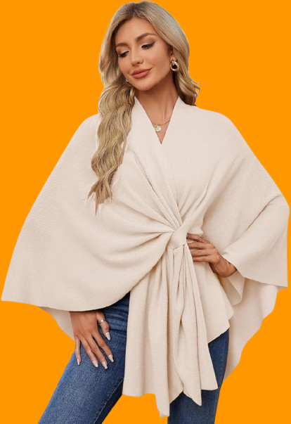 PULI Women’s Elegant Shawl Wraps Soft Open Front Poncho Sweater for Spring Fall Winter