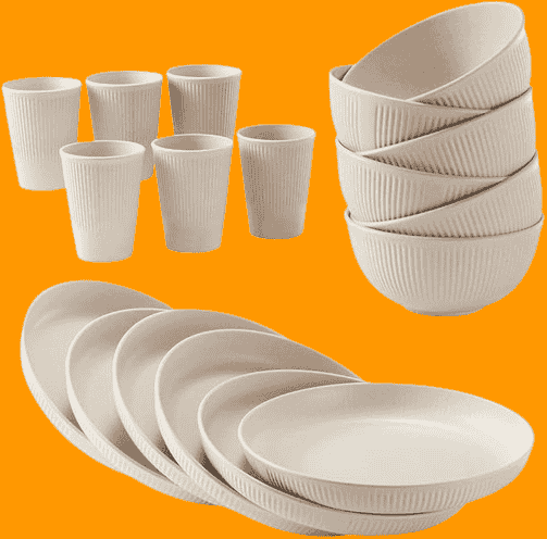 18pcs Wheat Straw Dinnerware Sets