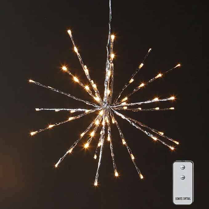 RAZ Imports 18 Inch Silver Starburst with 80 Warm White Lights and Remote