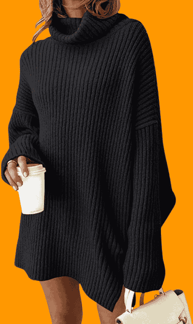 Womens Turtleneck Oversized Long Sweater Dress