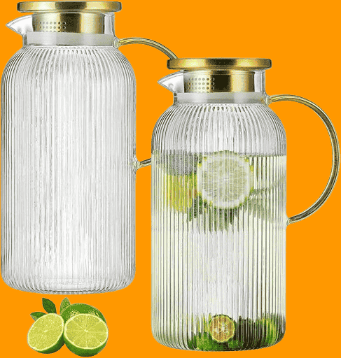 2 PACK Glass Pitcher with Lid