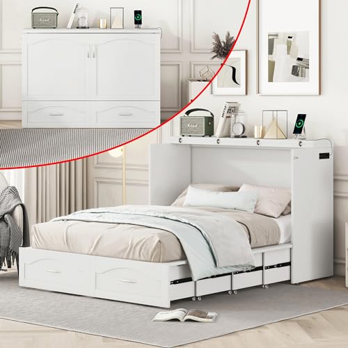 Full Murphy Bed, Modern Wall Bed with Drawer