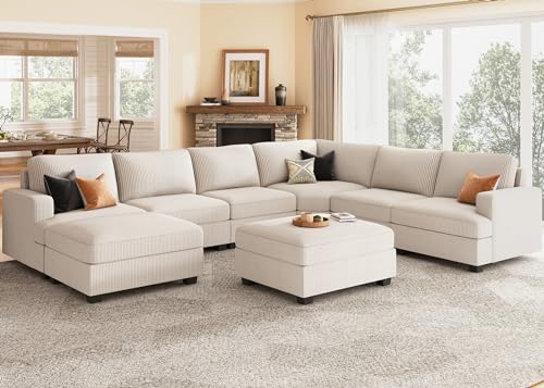 Best amazon Nolany Corduroy Sectional Couch with Storage Ottoman