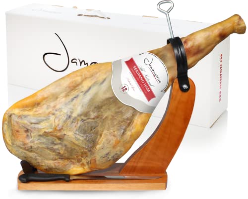 Spanish Serrano Ham Bone in from Spain 15-17 lb with Ham Holder & Knife (Jamon)