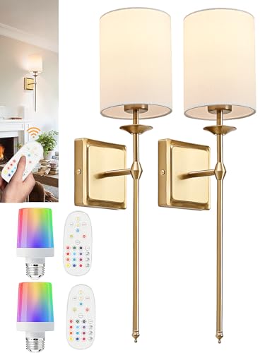 Battery Operated Wall Sconce Set of 2 Two Wireless Sconces Brass Gold