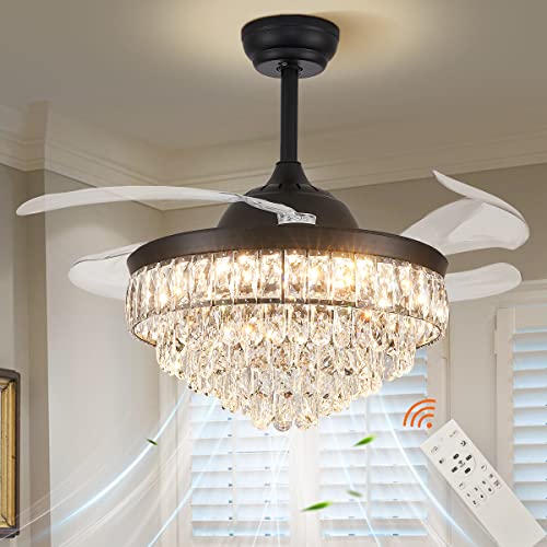 CLAIRDAI 42”Dimmable Fandelier Crystal Chandelier Fan