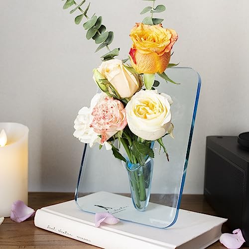 Blue Clear Acrylic Photo Frame Flower Vase