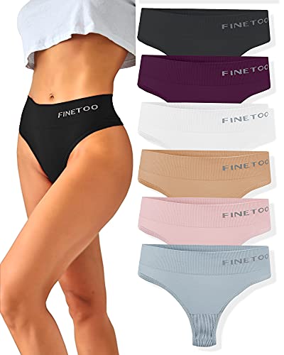 FINETOO 6 Pack High Waisted Thongs for Women B85