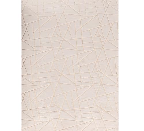 HomeRoots 3′ X 5′ Beige and Gold Faux Fur Abstract Shag Non Skid Area Rug