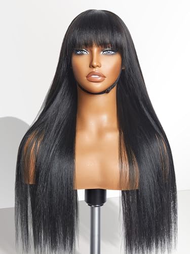 LUVME HAIR 18 Inch Yaki Straight Wig with Bangs Human Hair