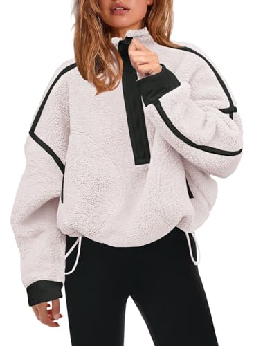 Panadila Womens Half Zip Sherpa Fleece Pullover Soft Oversized Sweatshirt (winter outfits)