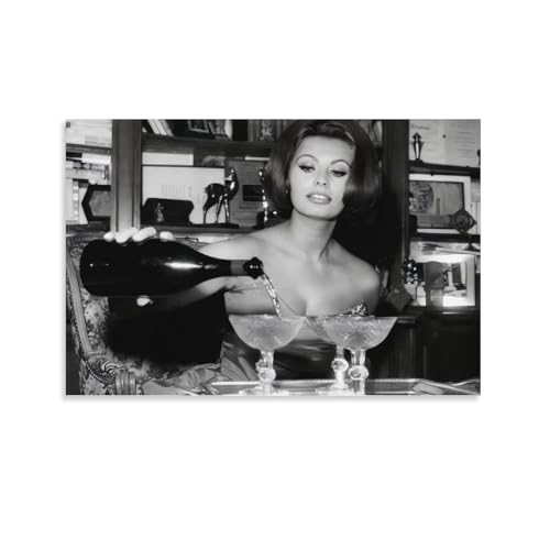 Sophia Loren Drinking Martini Poster, Black And White Wall Art