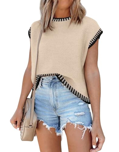 Disamer Cap Sleeve Knit Sweater Tops
