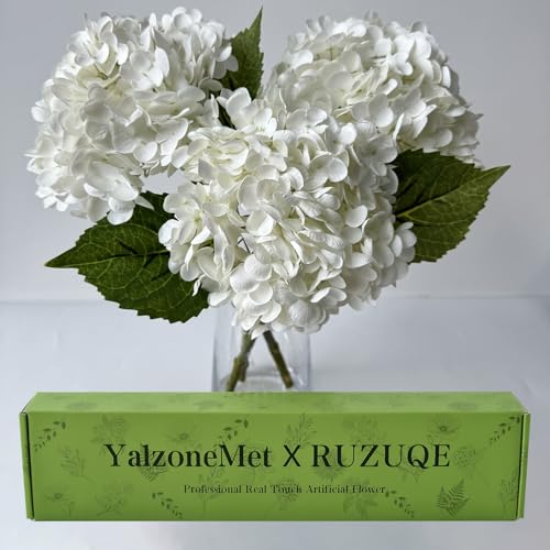YalzoneMet 3 PCS White Hydrangea Artificial Flowers