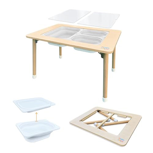 Sensory Play Activity Table with Foldable Legs, Storage Bins, and Lid