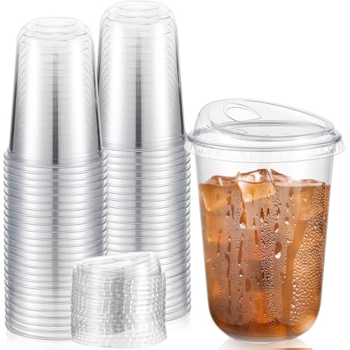 50 Sets Clear Plastic Coffee Cups with Sip Lids
