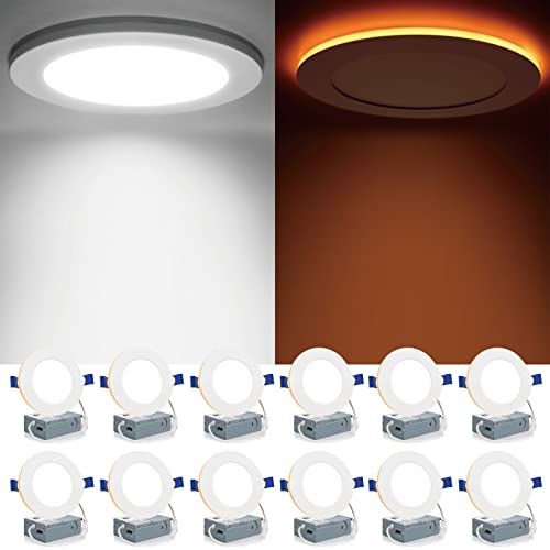 Meconard 12 Pack 4 Inch 5CCT LED Canless Recessed Lighting with Night Light