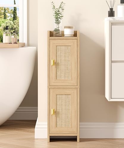 Akxomel Rattan Small Bathroom Cabinet with 2 Doors