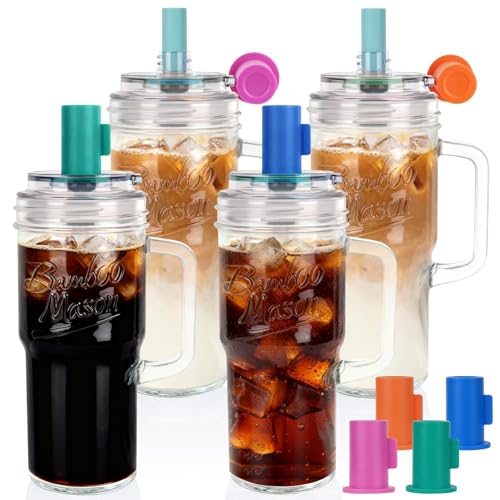 Anotion Mason Jar Cups with Lids and Straw