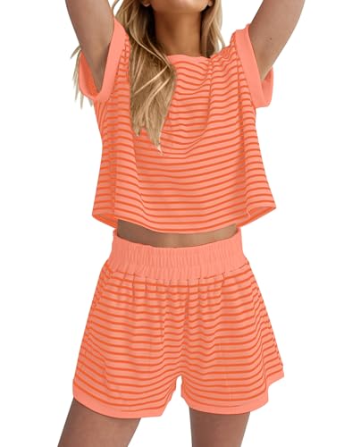 MISSACTIVER 2 Piece Lounge Set Women Stripe Knit Short