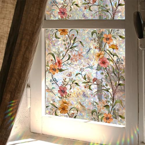 Stained Glass Window Film,Window Privacy Films,Rainbow Glass Decals Stickers for Home Anti UV17.7″ x 43.3″