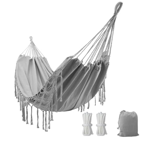Double Boho Macrame Hammock with Elegant Tassels for Patio, Yard, Beach Wedding Decor