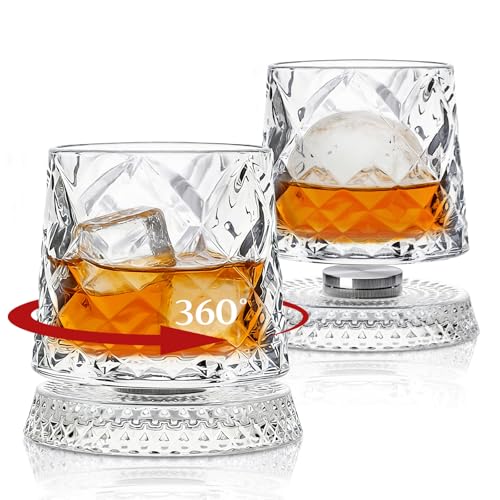 INSETLAN 10oz Spinning Whiskey Glasses Set of 2