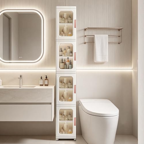 Tall Narrow Storage Cabinet with Movable Wheels
