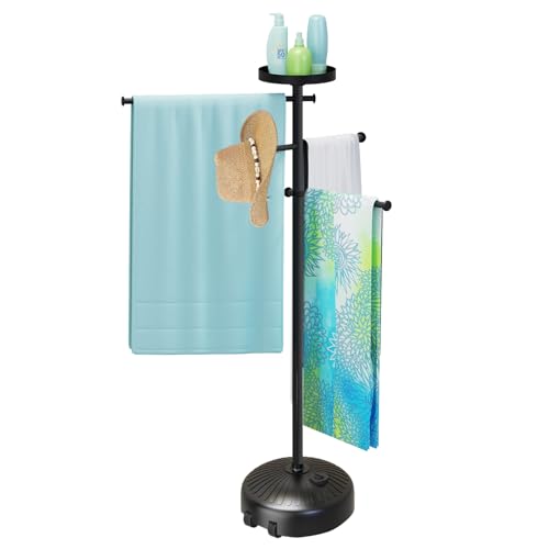 Pool Towel Rack Outdoor with Built-in Tray – Adjustable